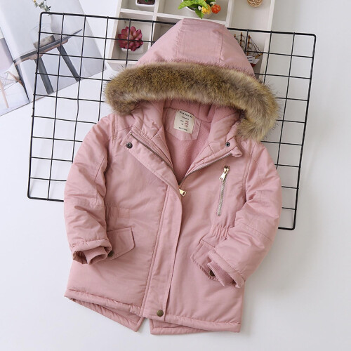Casaco de inverno infantil para meninas, jaqueta acolchoada com capuz e zíper, rosa. 1