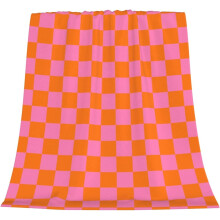 Super Soft Checkerboard Pink & Orange Throw Blanket, 60"x80", Lightweight Warm Flannel Fleece for Couch, Bed, All Seasons