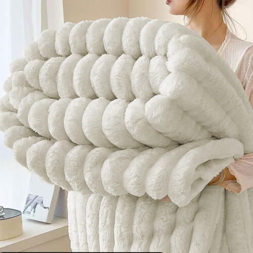 Faux Fur Throw Blanket Soft Thick Double Layer White