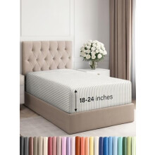 Drap-housse extra profond pour lit simple XL – Compatible avec les matelas de 45 à 60 cm, ultra-doux, infroissable, respirant, à rayures beiges