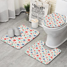 Ensemble de tapis de bain Pioneer Flower à motif floral (3 pièces), ensemble de protection pour toilettes, tapis de bain absorbants et