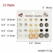 EASTIN 20 paar/doos kleurrijke kristallen oorknopjes set voor dames, bruiloften, feestjes, sieraden - 18-12 paar zwart/wit rond...