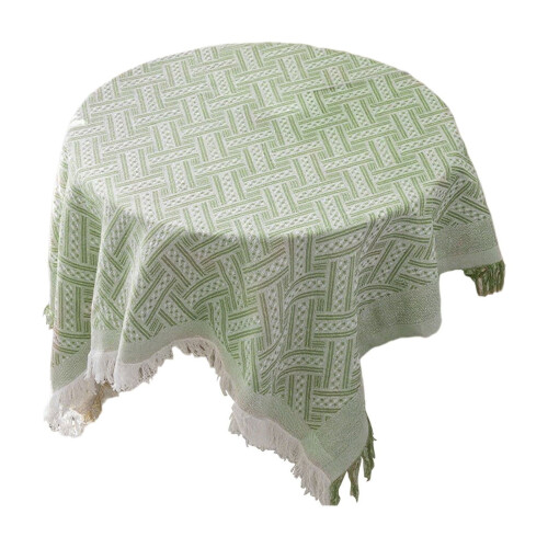 Green Polyester Square Tablecloth with Tassels 90x90cm 1
