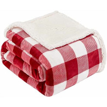 Sherpa Red & White Buffalo Plaid Christmas Twin Blanket 60"x70" – Fuzzy, Soft Fleece Throw for Couch, Bed, Sofa (Compatible with Holiday Decor)