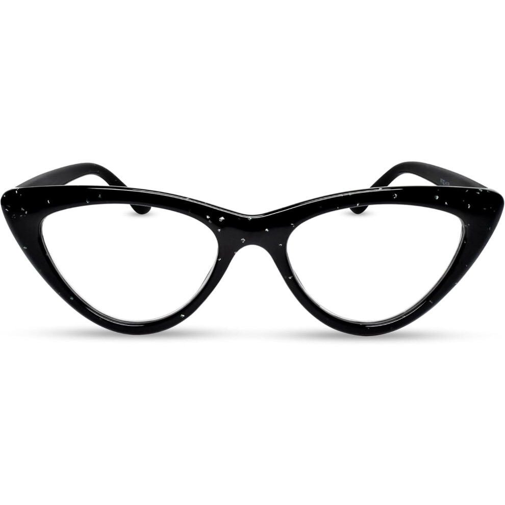 Premium Cat Eye TR-90 Reading Glasses for Women â NarrowâMedium Fit, Sturdy Frame, Spring Hinges, Stylish Readers, Clear Tortoise, +2.50