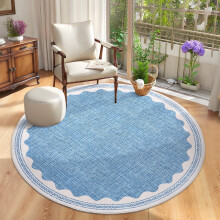Round Modern Area Rug 6x6 Washable Low Pile Non-Slip Solid Carpet with Border for Bedroom Living Room Blue