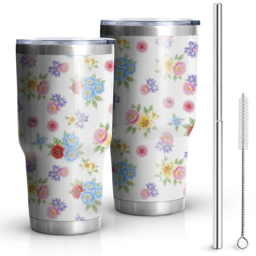 Ποτήρι Pioneer Flower 30oz με λουλουδάτο μοτίβο, διπλό τοίχωμα, μονωμένο με κενό αέρος,