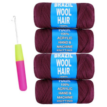 Hilo de lana brasileña negra natural para trenzas jumbo, rastas falsas, rastas estilo diosa y trenzas senegalesas – 6 rollos