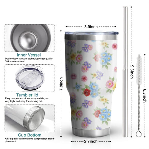 Ποτήρι Pioneer Flower 30oz με λουλουδάτο μοτίβο, διπλό τοίχωμα, μονωμένο με κενό αέρος, 2