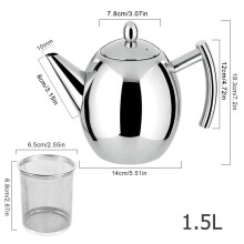 Tetera de acero inoxidable de 1L/1.5L, cafetera con filtro, gran capacidad para el hogar, hotel, cafetería, bar y restaurante.