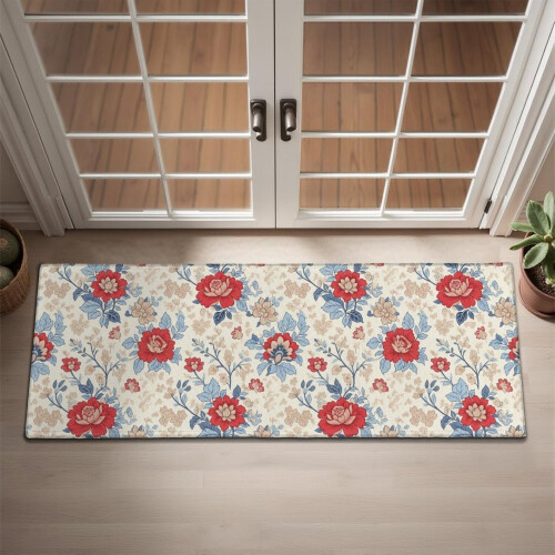 Χαλί πόρτας Pioneer με floral print, πλενόμενο αντιολισθητικό χαλάκι εσωτερικού χώρου, 1