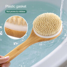 Ergonomische badborstel met antisliphandgreep, verlengde bamboe handgreep en borstelharen – Schimmelwerende doucheborstel voor exfoliatie en