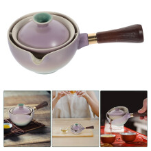 Tetera de cerámica morada con diseño giratorio de 360 grados para facilitar el vertido y la limpieza en casa.