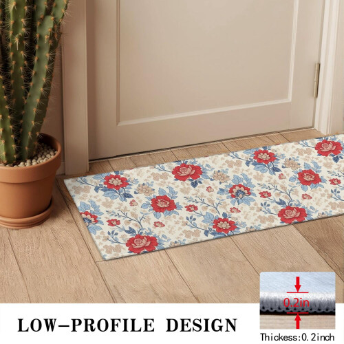 Χαλί πόρτας Pioneer με floral print, πλενόμενο αντιολισθητικό χαλάκι εσωτερικού χώρου, 2