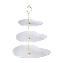 Soporte para postres de 3 niveles con forma de corazón, plástico blanco y zinc.