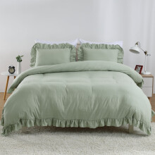 Funda nórdica con volantes tamaño Queen, juego de 3 piezas de funda nórdica de microfibra suave lavada estilo vintage para cama Queen, funda