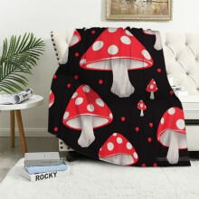 Couverture en peluche Ă motifs de champignons rouges, couverture sherpa naturelle Ă motifs de champignons sauvages, couverture duveteuse Ă motifs