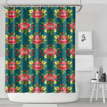 Pioneer dusjforheng med blomstertrykk, 213 x 183 cm, dekorativt dusjforhengsett til badet med 12 kroker, vanntett og vaskbar