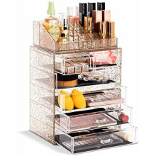 Ensemble de rangement de maquillage en acrylique à 6 tiroirs – Rangement cosmétique pour coiffeuse et comptoir avec petits et grands