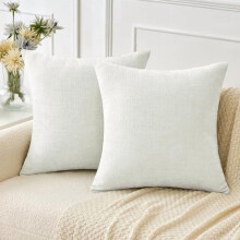 Lot de 2 housses de coussin en chenille, 45 x 45 cm, blanches