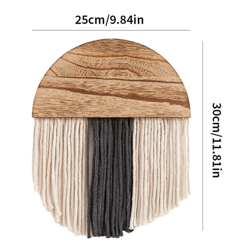 Διακοσμητικό τοίχου από φυσικό ξύλο boho και μακραμέ, στρογγυλό boho chic decor 1