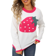 Hässlicher Weihnachtspullover für Damen – Weicher Strickpullover mit Erdbeermuster, Rundhalsausschnitt, gemütliches Freizeitoberteil, passend