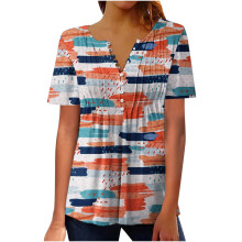 Stilvolle sommerliche Damenblusen mit Blumenmuster – Kurzarmblusen in Orange (XL)