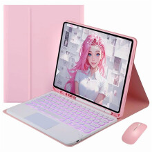 Slanke Smart Keyboard Case compatibel met iPad Pro 13" 2024 (7e generatie), 7-kleurige achtergrondverlichting, afneembaar, ingebouwd touchpad en
