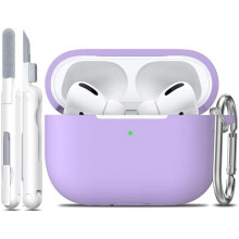 Yhteensopiva AirPods Pro 2nd/1st Gen -kotelon ja puhdistussarjan kanssa, pehmeä silikonisuojus avaimenperällä – banaanivioletti