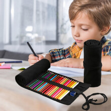 Artists Pencil Roll, 24 Slots Colored Pencils Wrap Organizer, Brush Pouch Case for Drawing Sketching, Portable Art Supplies Bag