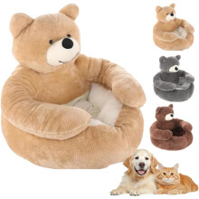 Teddybär-Hundebett, bärenförmiges Winter-Plüsch-Hundebett mit Armen, weiches, warmes, rutschfestes Kuscheltier in Bärenform - Plüsch-Katzen-