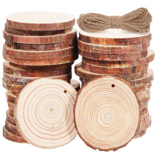 50 buc felii de lemn nefinisate, felii de lemn, rotunde, decorațiuni rustice pentru casă, cu șnur, 3,14 x 3,14 x 0,31 in