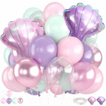 Ballons sirène, 30 cm, rose pastel, violet, bleu turquoise, transparent, avec ballon coquillage, pour décoration de fête d'anniversaire sur le