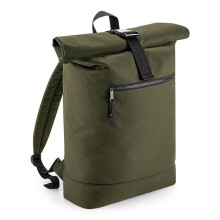 (One Size, Military Green) Bagbase Rolled Top Recycled Backpack