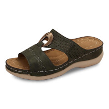 Sandales Ediodpoh pour femmes, vert armée, à bout ouvert et broderies, confortables et décontractées pour le printemps/été – parfaites au