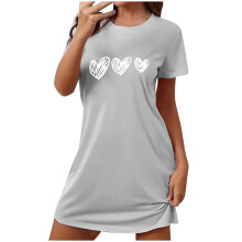 Aranyos nyomtatott plus size ruha – rövid ujjú, kerek nyakú hálóruha, rugalmas poliészter spandexből, S-2XL méret, mindennapi