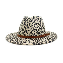 Chapeau Fedora en laine léopard style jazz, décontracté, avec ceinture en cuir et feutre, style Panama, trilby, casquette de soirée, sombrero,