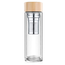 Bouteille infuseur à thé réutilisable et étanche, en verre borosilicate à double paroi, avec manchon antidérapant en néoprène — compatible