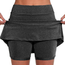 Damtenniskort med hög midja och fickor, magkontroll, veckad design – mörkgrå, storlek 3XL, kompatibel med tennis och golf