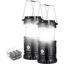 LED-lanternecampinglys, batteridrevet, til strømafbrydelser og nødforberedelse, 2-pak, sort