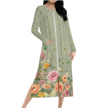Abito pigiama da donna con stampa floreale, tasche, maniche lunghe, chiusura con cerniera frontale, maniche raglan, in pile double-face, taglie dalla