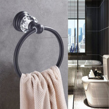 Anneau porte-serviettes en cristal, porte-serviettes noir, porte-serviettes mural rond pour salle de bain, noir mat