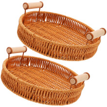 Magnifique plateau de service rond en rotin marron (lot de 2) pour les propriétaires.