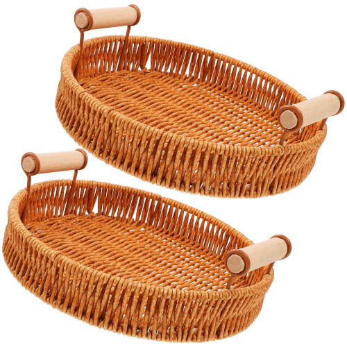 Worgeous2-pack rund serveringsbricka i rotting för husägare med rund form brun
