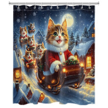 Cortina de ducha navideña de gatos impermeable de 60x72 pulgadas con 10