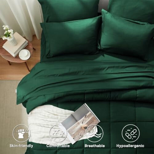 Ensemble de couette 5 pièces vert émeraude pour lit simple 2