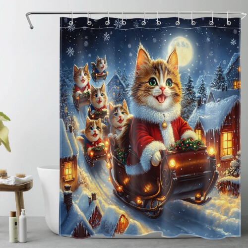 Weihnachtsduschvorhang mit Katzenmotiv, 152 x 183 cm 1