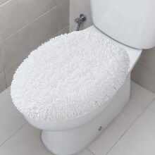 Housse de couvercle de toilette en chenille duveteuse, ultra douce et moelleuse, 48 x 53 cm, lavable en machine, blanche – Compatible avec les