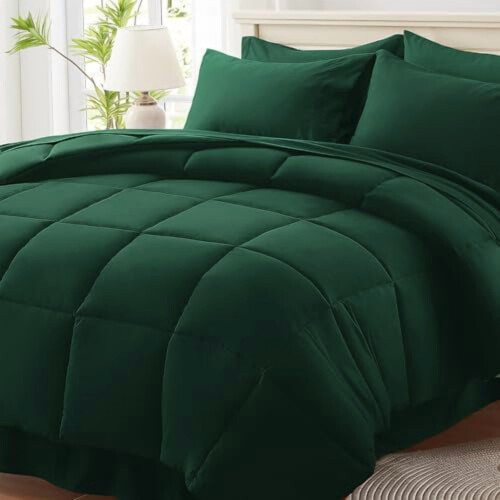 Ensemble de couette 5 pièces vert émeraude pour lit simple