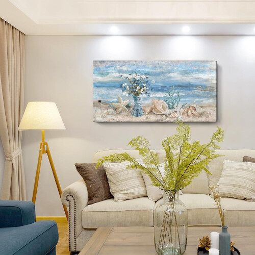 Tableau abstrait sur toile représentant la mer bleue, décoration côtière 2